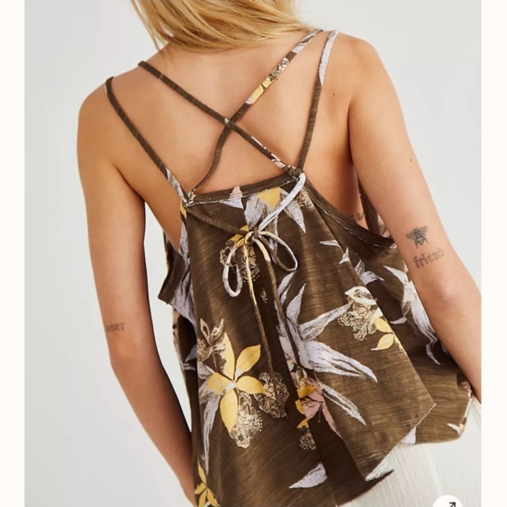 Free People Hey Girl Women's Army Combo Tropical Tank |Sz M| NWOT - Picture 2 of 9